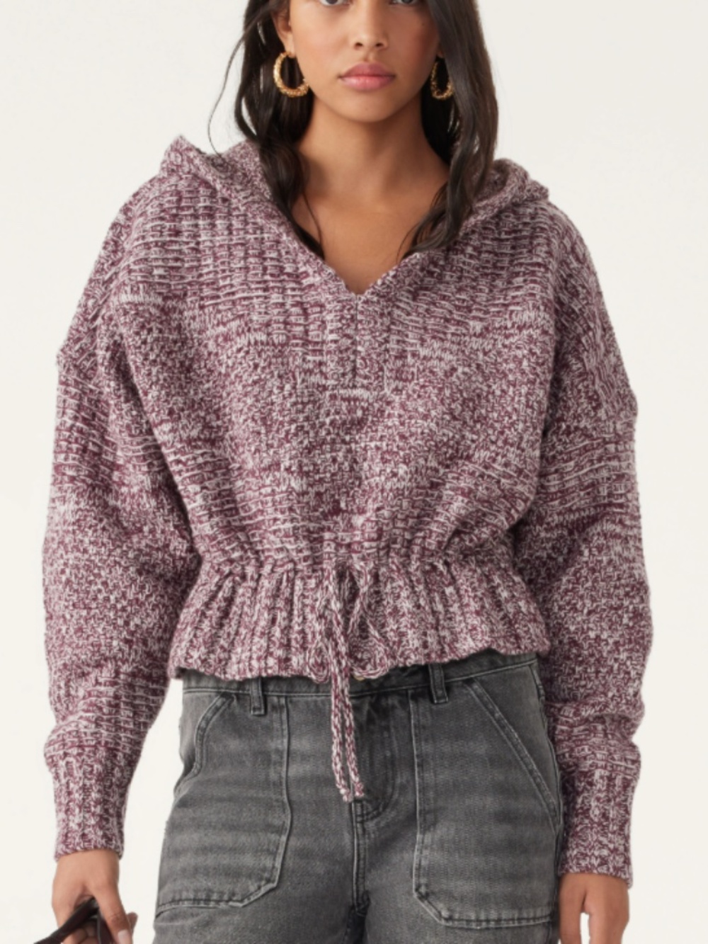 ba&sh MOTT Long-Sleeve Sweater | Bordeaux Marl Hoodie Knit | XS